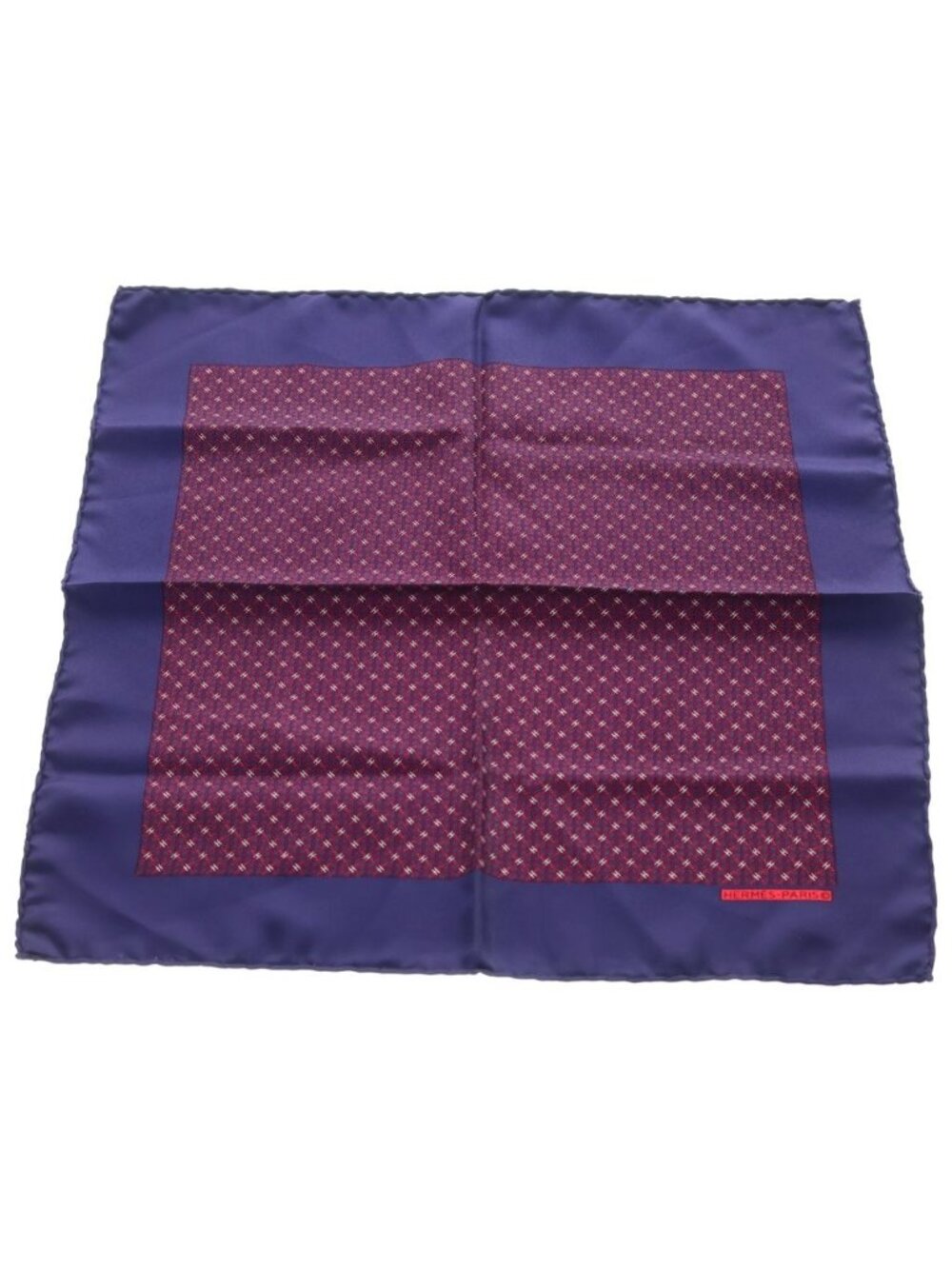 Hermes Carre 40 H Logo All Over Print Silk Scarf Navy Purple